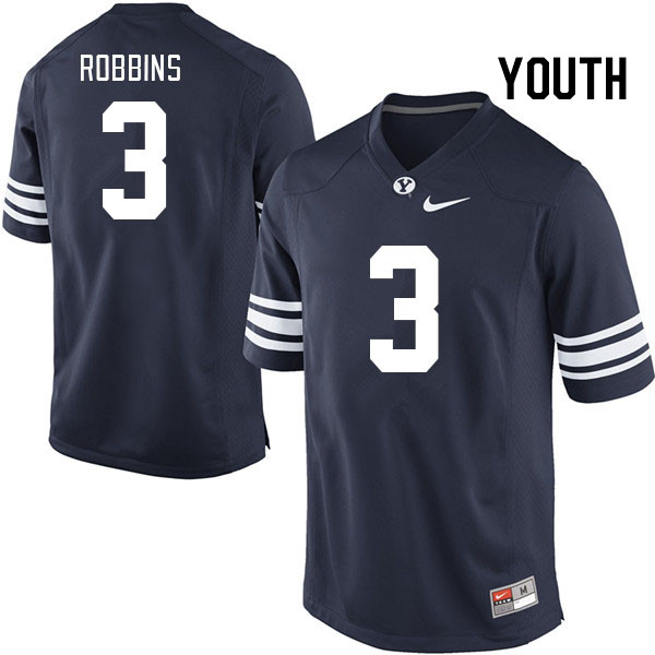 Youth #3 Aidan Robbins BYU Cougars College Football Jerseys Stitched-Navy - Click Image to Close